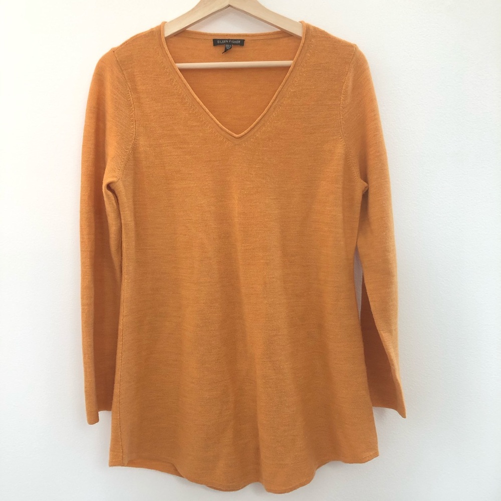 Eileen Fisher marigold yellow wool sweater